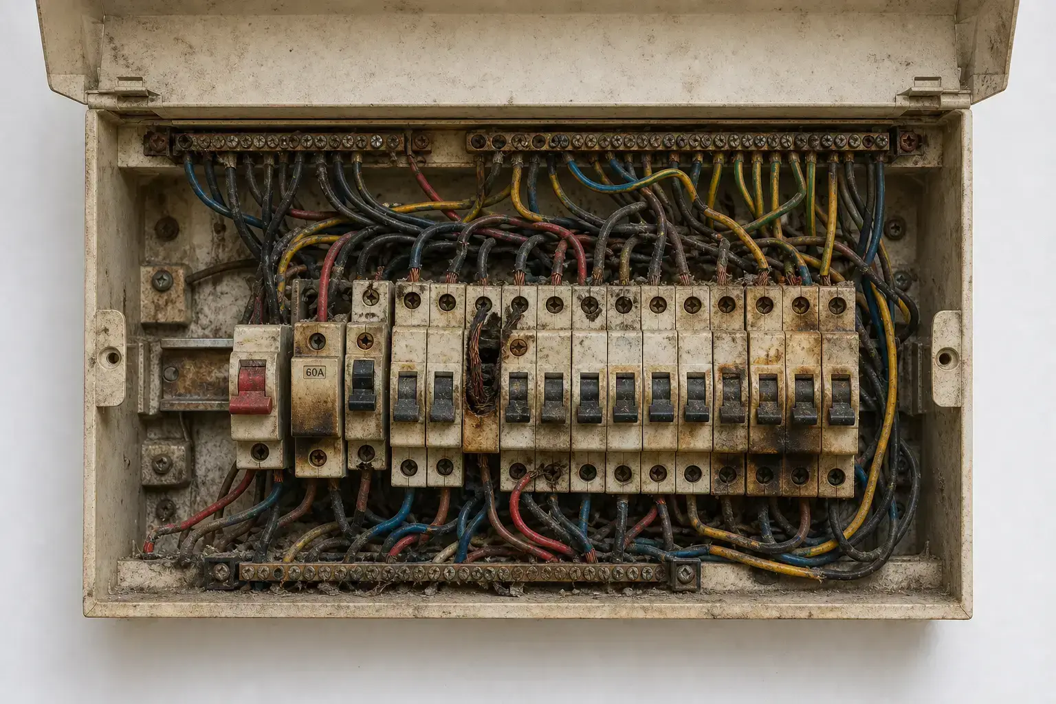 Home consumer unit before and after a licensed rewire — before