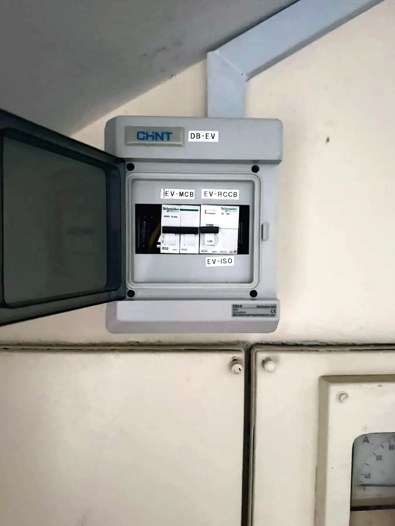 Dedicated EV distribution board with labelled EV-MCB, EV-RCCB and EV-ISO devices
